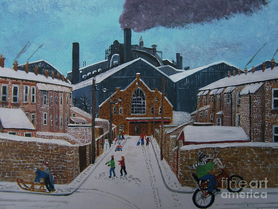 Consett Steelworks Snow Painting by Neal Crossan