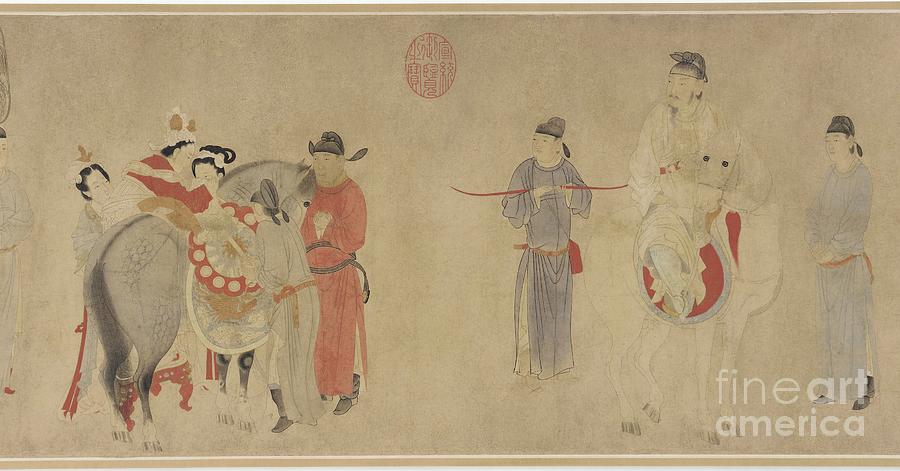 Consort Yang Mounting A Horse, Late Yuan Or Early Ming Dynasty Drawing by Qian Xuan