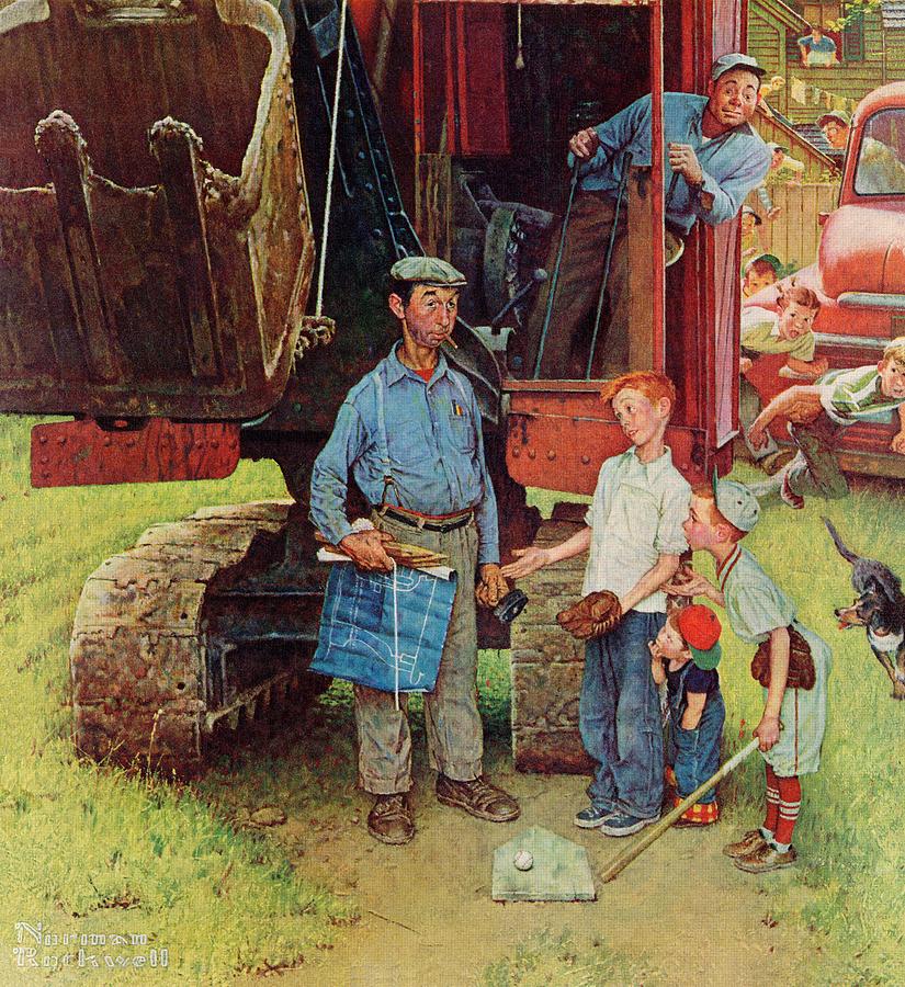 Construction Crew Painting by Norman Rockwell