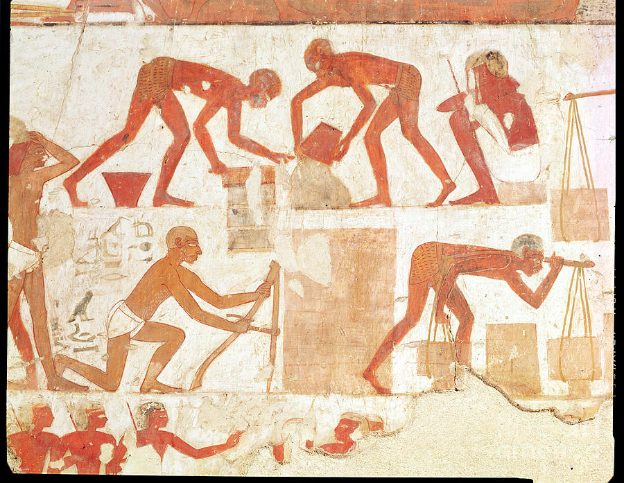Construction Of A Wall, From The Tomb Of Rekhmire, Vizier Of Tuthmosis IIi And Amenhotep II, New Kingdom Painting by Egyptian 18th Dynasty