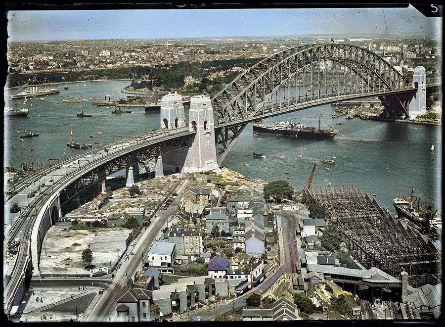 Construction Of Northern Approach Of The Sydney Harbour Bridge, 1929-1932, Milton Kent Colorized By Painting