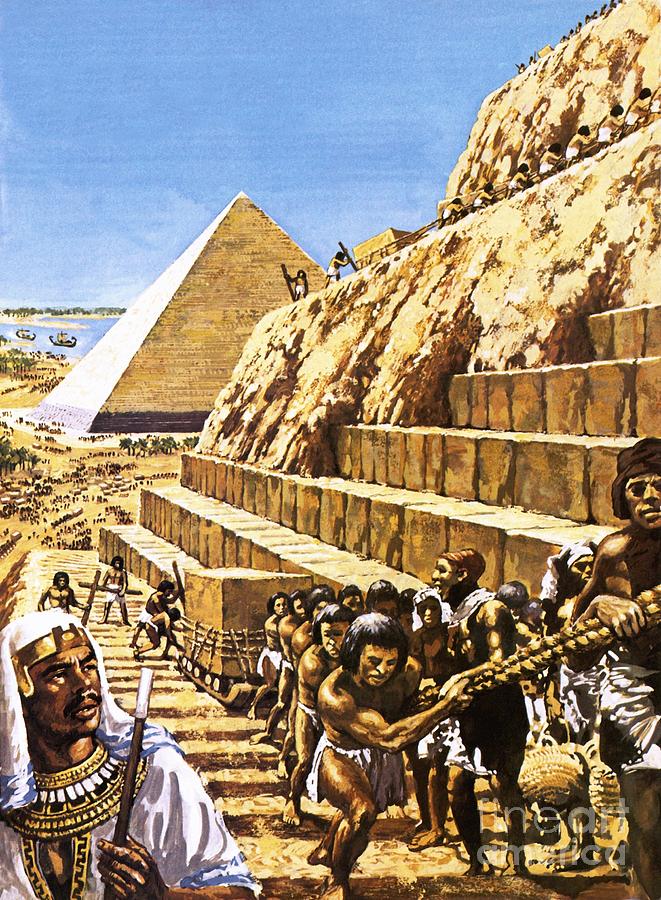 Construction Of The Great Pyramid At Giza Painting by Harry Green