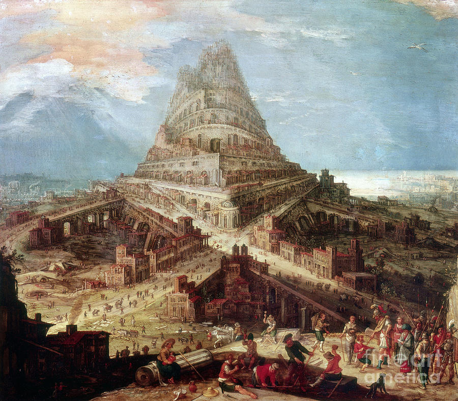 Romanesque Painting - Construction Of The Tower Of Babel Oil On Copper by Hendrick Van Cleve