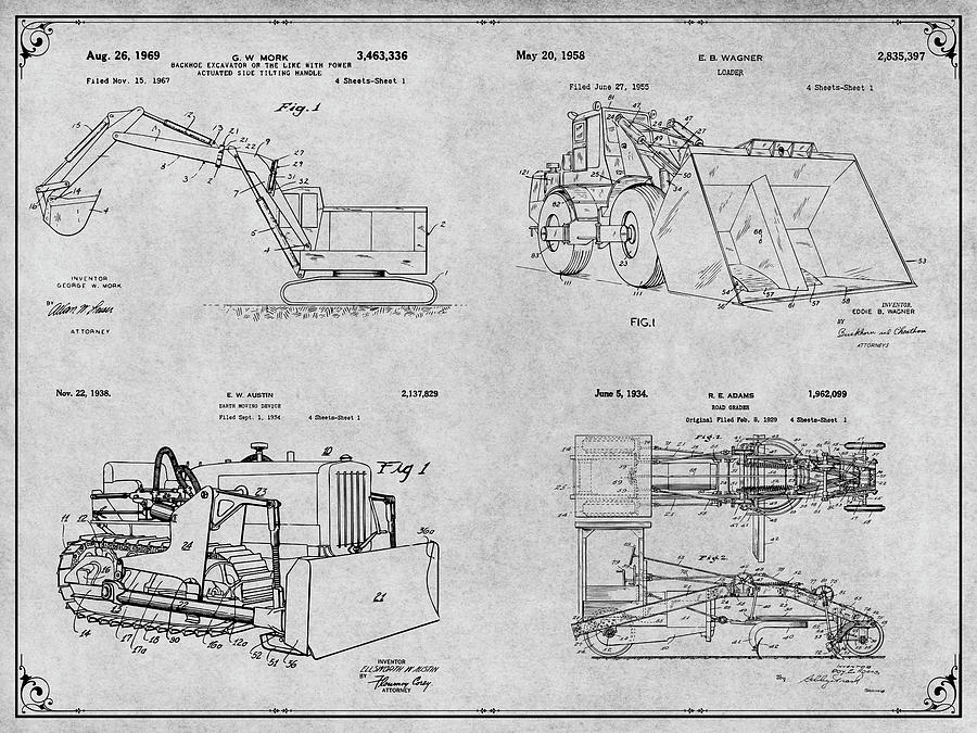 Construction Set Gray Patent Print Drawing by Greg Edwards
