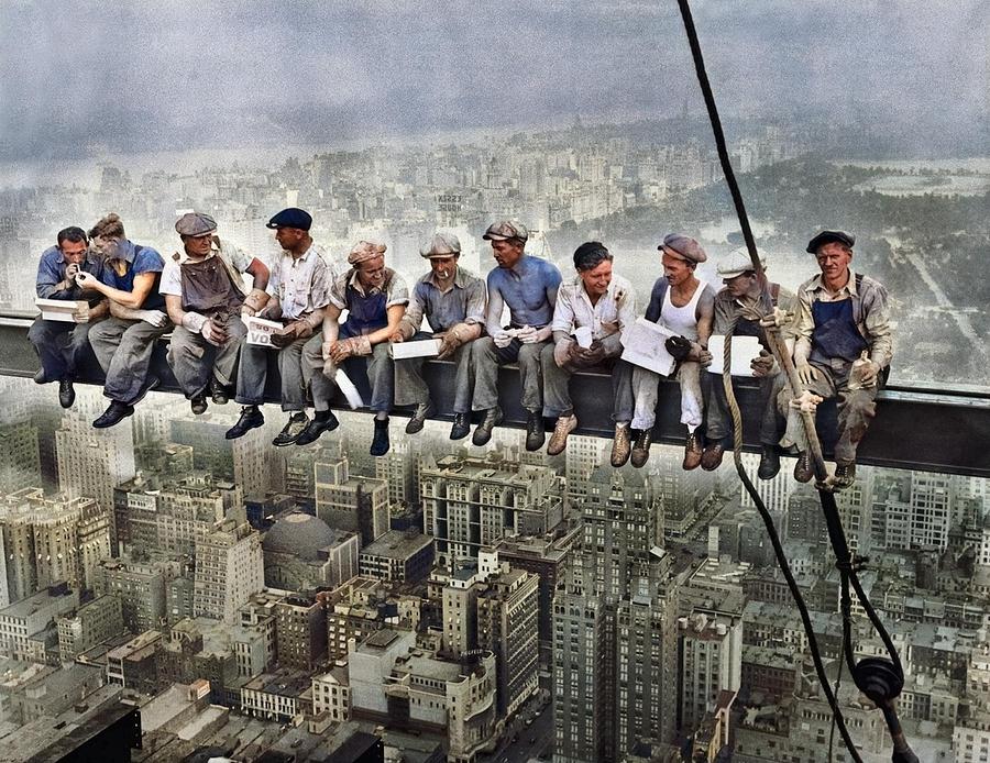 Construction Workers At Lunch Atop A Steel Beam, 800 Feet Above The Ground, , Rca Building In Rockef Painting