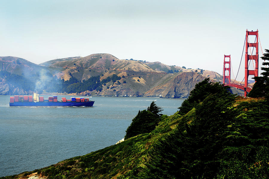 Container Ship Sailing Toward Golden Photograph by Geri Lavrov