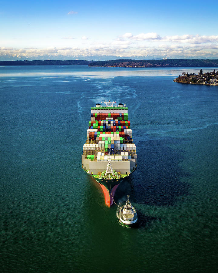 Container Ship Tug Sky Photograph by Clinton Ward