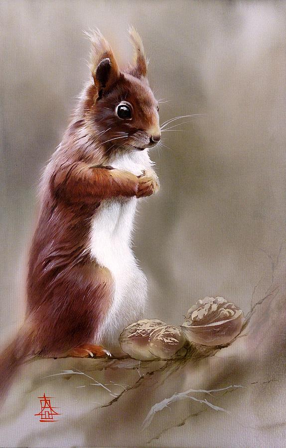 Contemplative Squirrel Painting by Alina Oseeva
