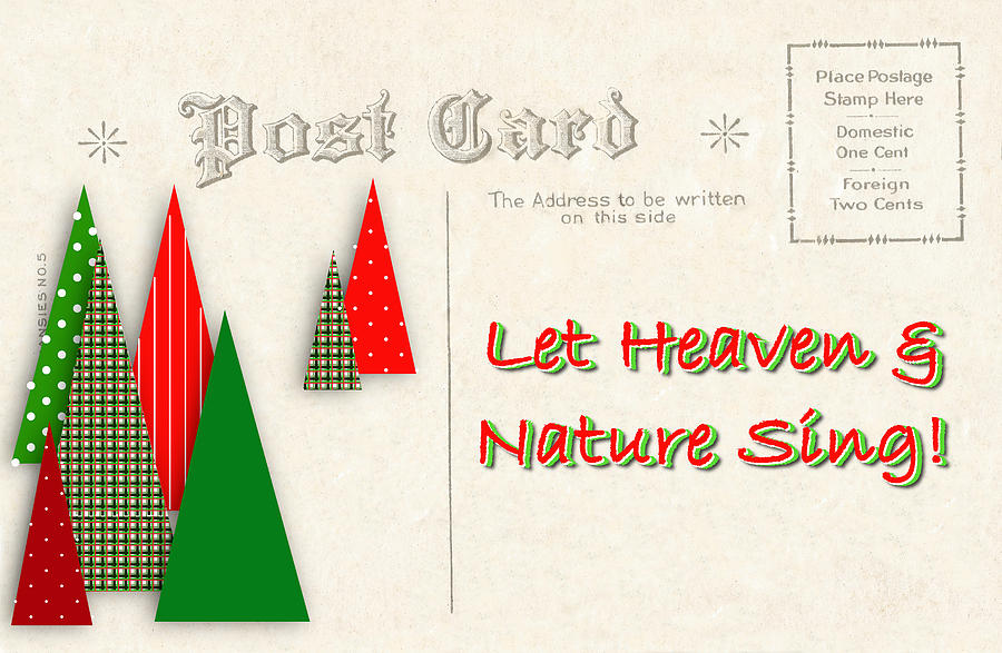 Contemporary Christmas Trees on Vintage Postcard Digital Art by Colleen Cornelius