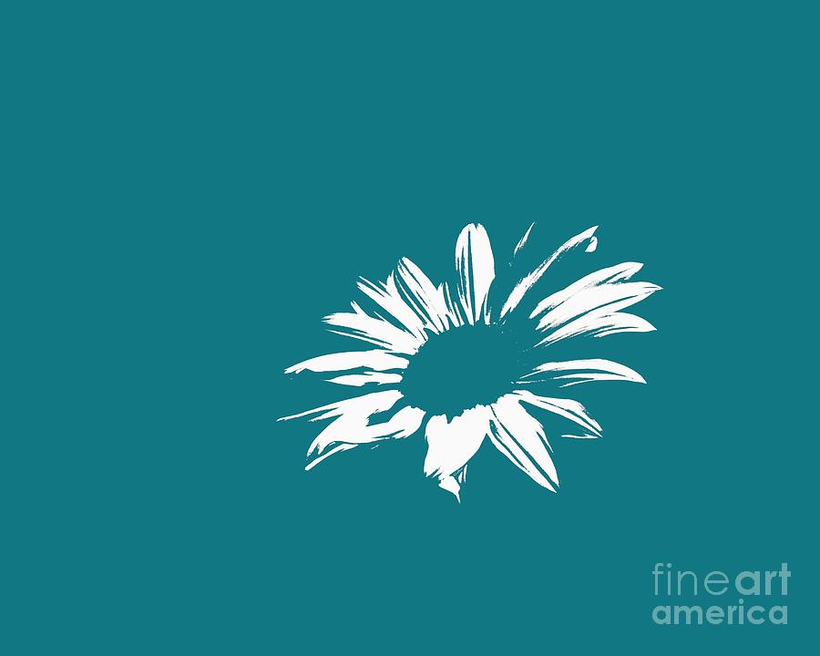 Contemporary Flower White With Teal Background E Lisa Bower 