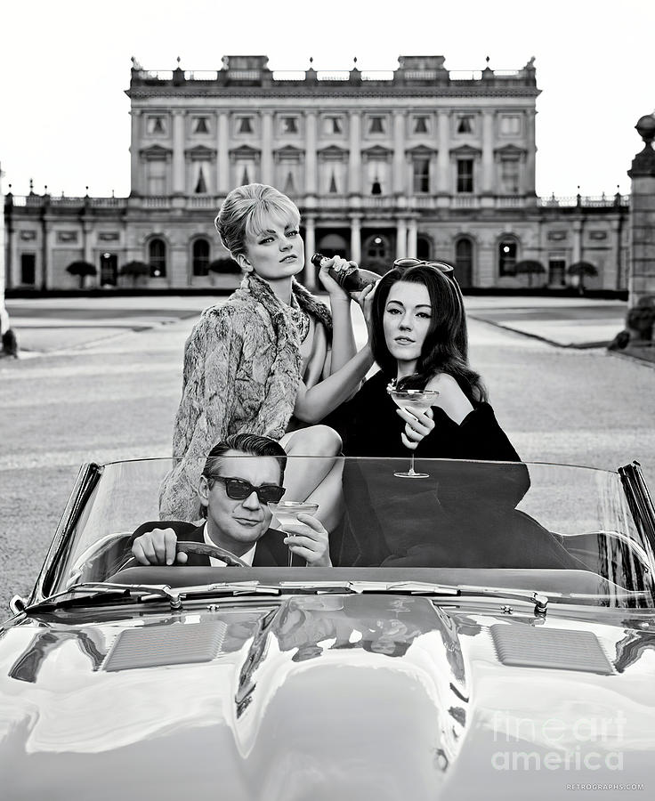 Contemporary Image Of Fashion Models In 1966 Jaguar Xke Roadster Photograph by Retrographs
