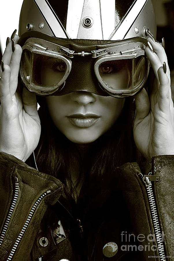 Contemporary Image Of Woman Racer In Helmet And Goggles Photograph by Retrographs