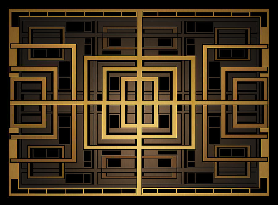 Continuity - Abstract Geometric Black, Gold, Brown Mixed Media