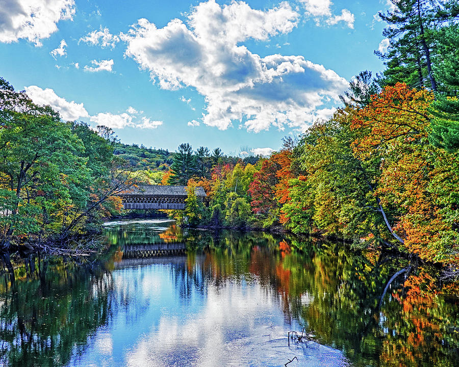 Contoocook River in Henniker NH Covered Bridge in the Fall Photograph by Toby McGuire