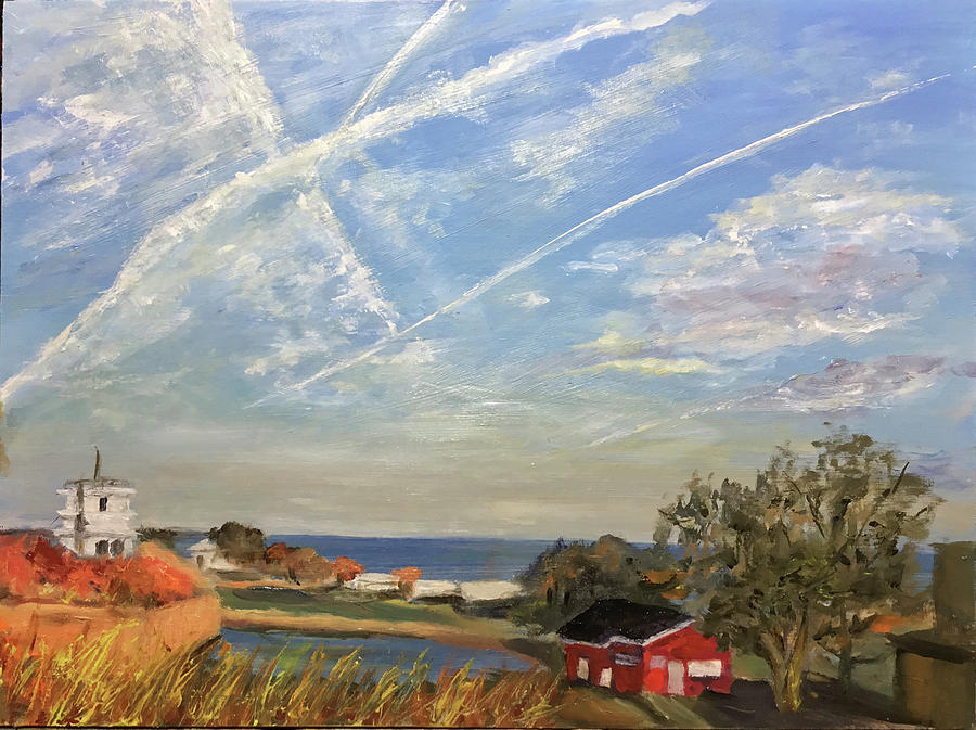 Contrails over Fort Monroe Painting by Sandra Nardone