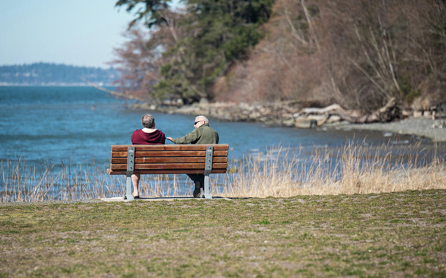 Conversation on a Bay View Bench Photograph by Tom Cochran