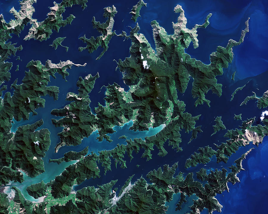 Cook Strait, New Zealand from space Digital Art by Christian Pauschert