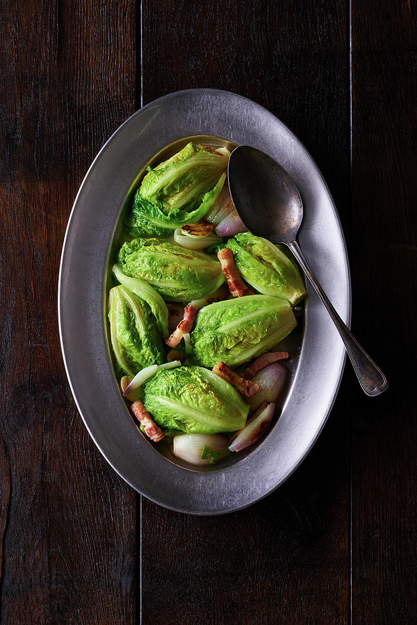 Cooked Romaine Lettuce Hearts With Bacon Photograph by Seefoodstudio