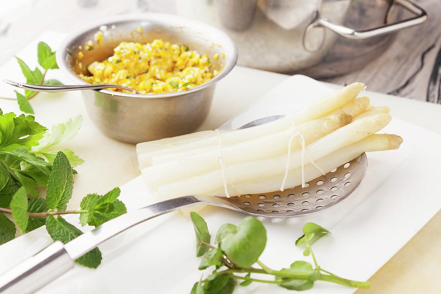 Cooked White Asparagus With An Egg Sauce Photograph by Anneliese Kompatscher