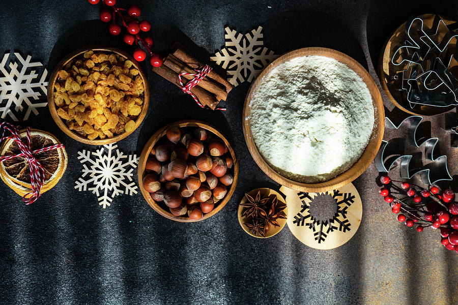 Cooking Concept For Cookies For Christmas Holiday On Stone Background With Copy Space Photograph by Anna Bogush