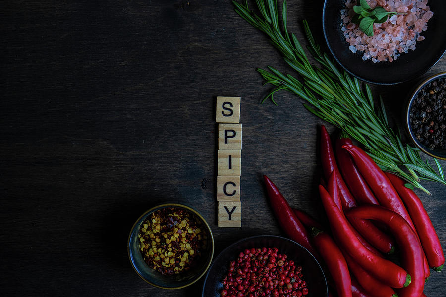Cooking Concept With Spice Ingredients On Wooden Table With Copy Space Photograph by Anna Bogush