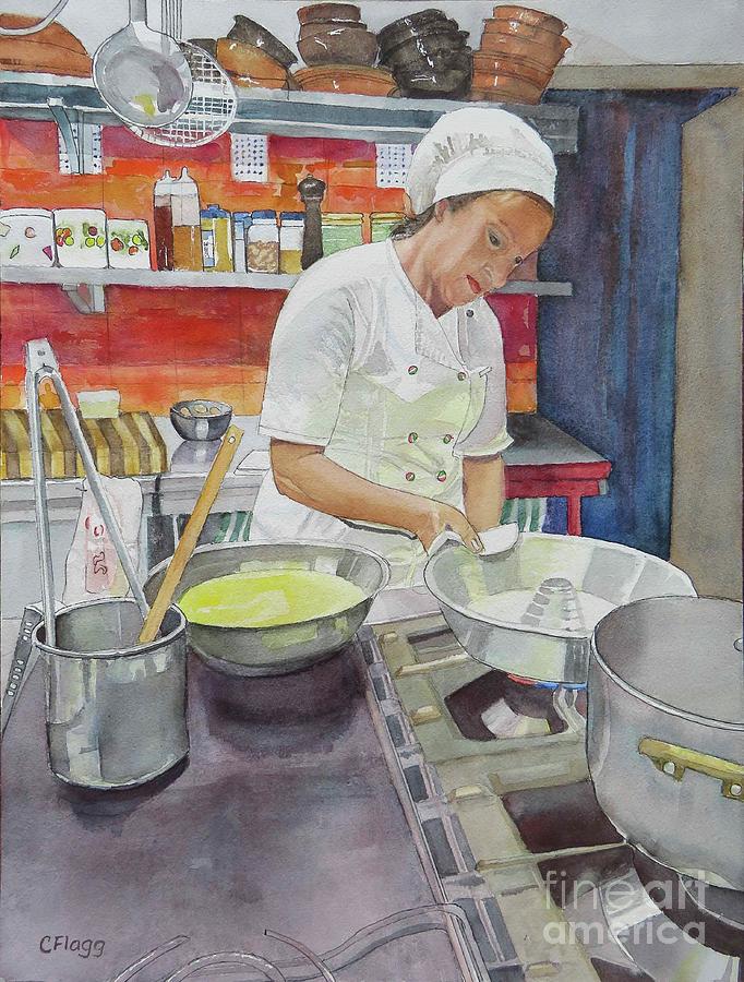 Cooking Lesson, Cortona Italy Painting by Carol Flagg