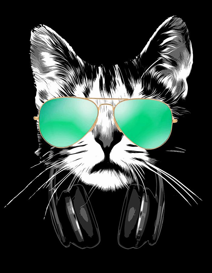 Cool DJ Cat Digital Art by Megan Miller - Pixels