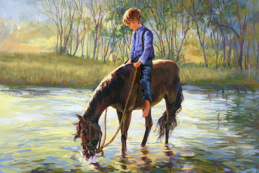 Horse Painting - Cool Drink by Laurie Snow Hein