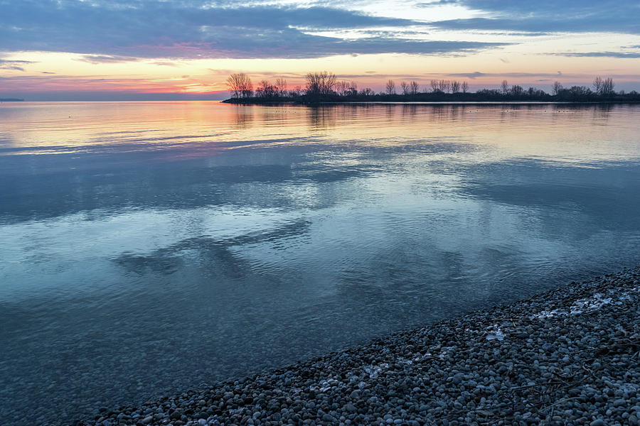 Cool Lakeside Sunrise with a Fringe of Ice Photograph by Georgia Mizuleva