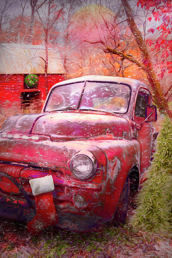 Cool Red Dodge at Christmastime Photograph by Debra and Dave Vanderlaan