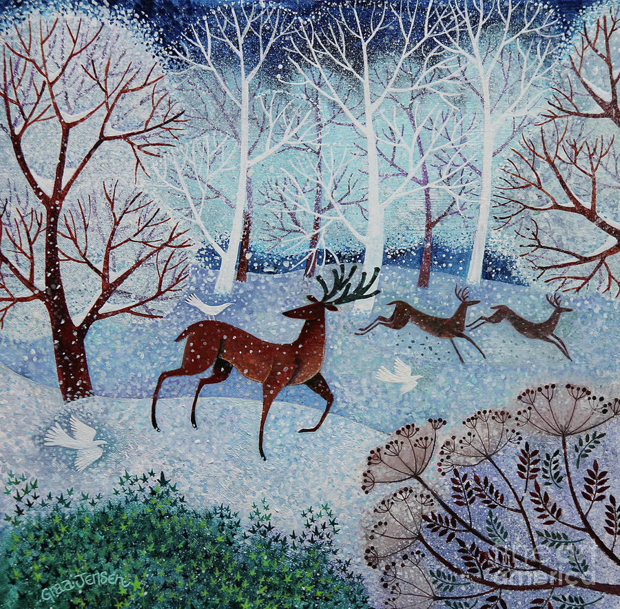 Cool Stag, 2021, Acrylics Painting by Lisa Graa Jensen