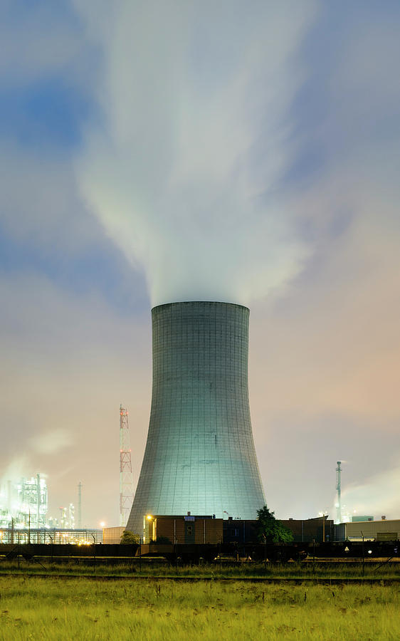 Cooling Tower On A Chemical Plant In Antwerp Harbour At Night , Antwerp ...