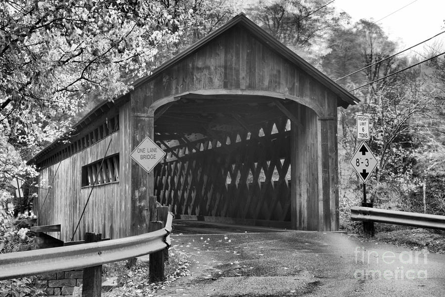 Coombs Covered Bridge Black And White Photograph by Adam Jewell