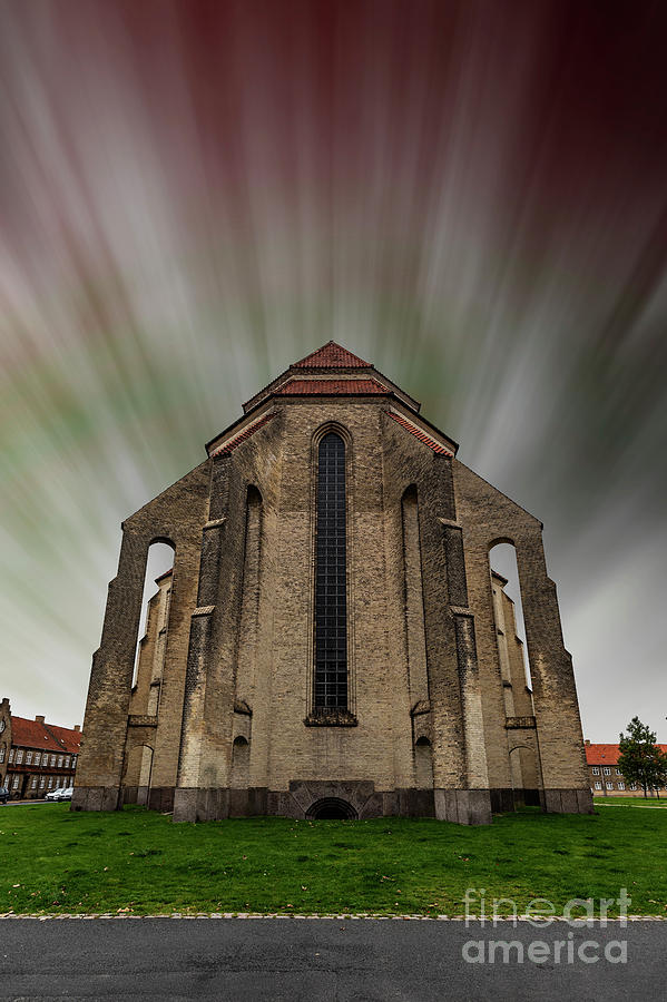 Copenhagen Grundtvigs Church Sunburst Aurora Effect Photograph by Antony McAulay