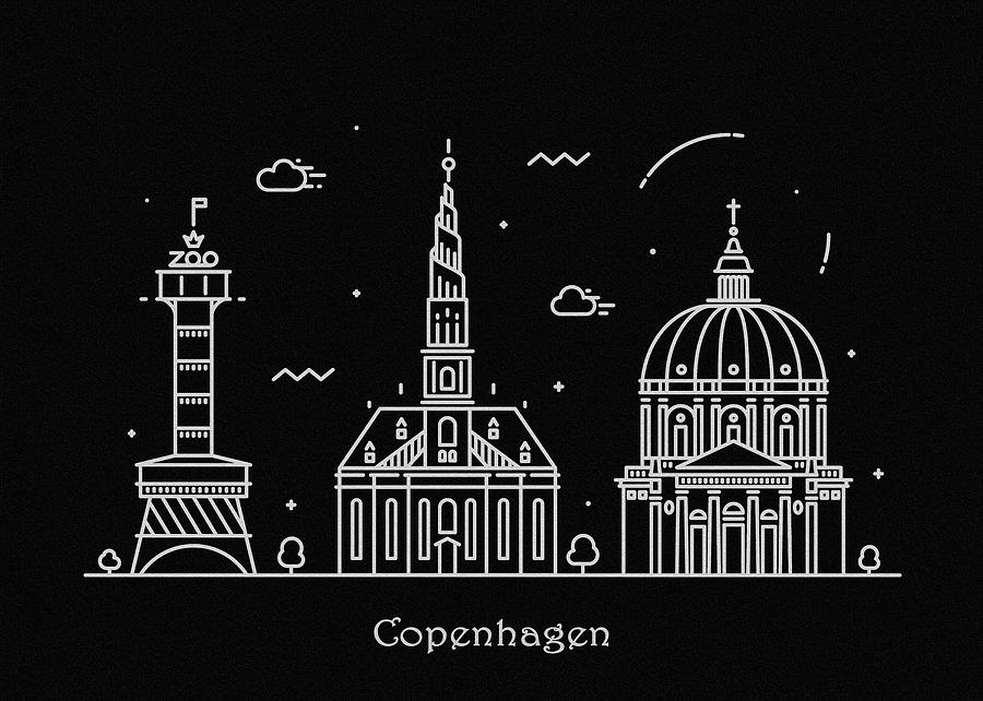 Copenhagen Skyline Travel Poster Drawing by Inspirowl Design