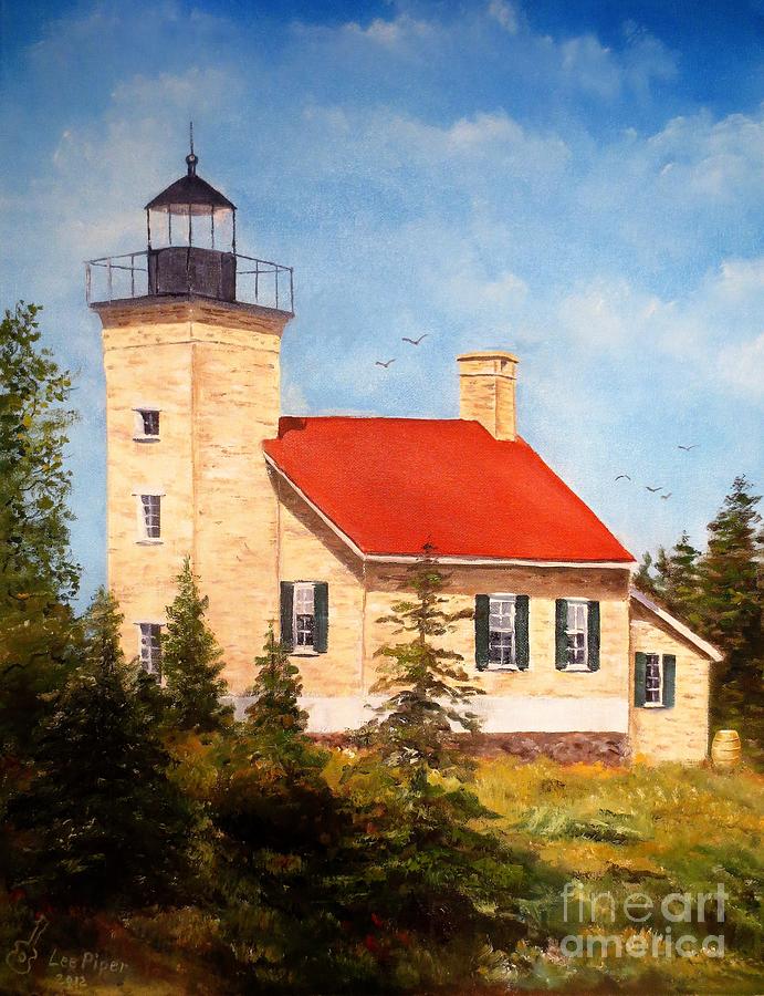 Copper Harbor Lighthouse Painting by Lee Piper