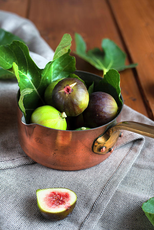 Copper Pan Filled With Fresh Figs Photograph by Jamie Watson