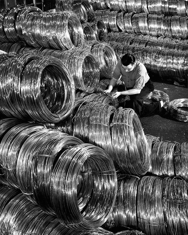 Black And White Photograph - Copper Wire Room by Alfred Eisenstaedt