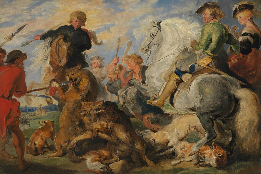 Copy after Rubenss Wolf and Fox Hunt Painting by Edwin Landseer
