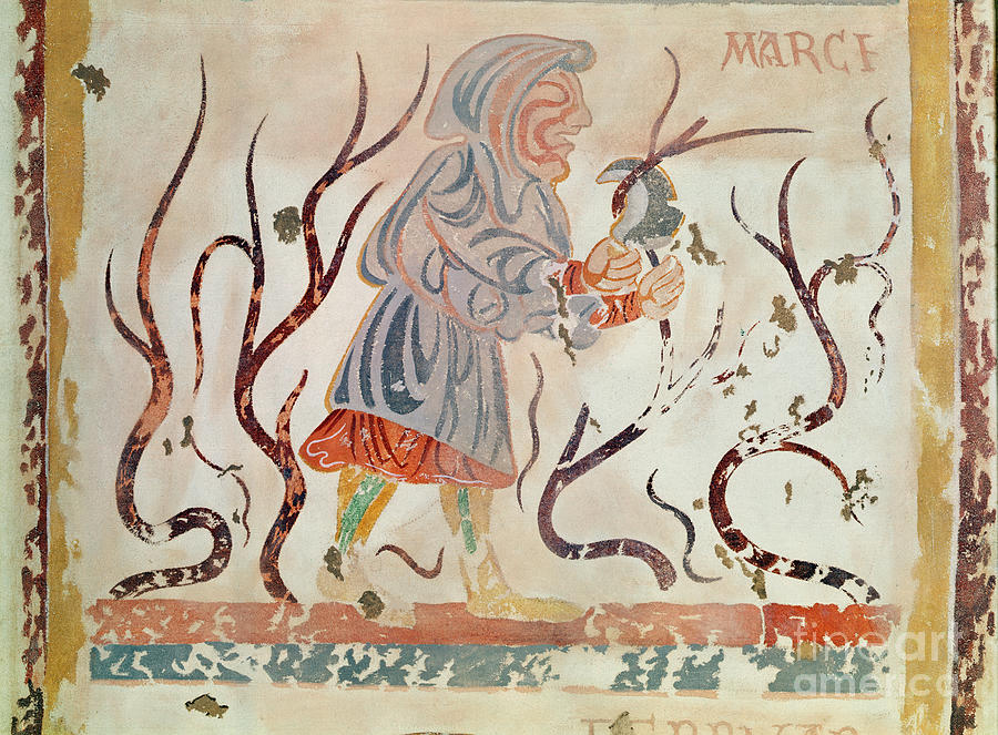Romanesque Painting - Copy Of A Medieval Original Depicting March, From The Occupations Of The Months, From The Chapelle De Pritz, Laval by French School
