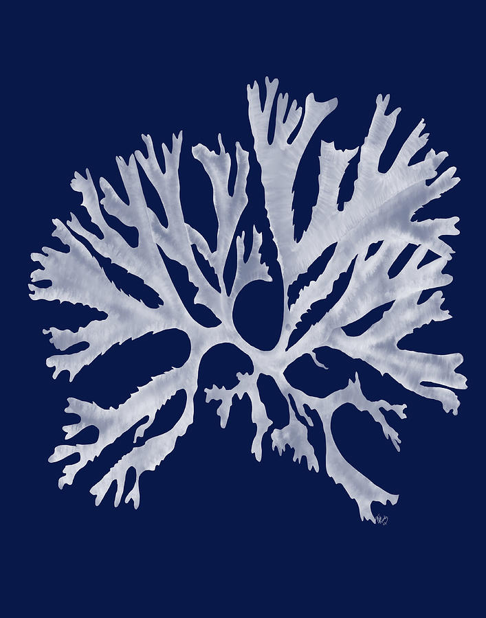 Tree Painting - Coral 18 White On Navy Blue by Fab Funky