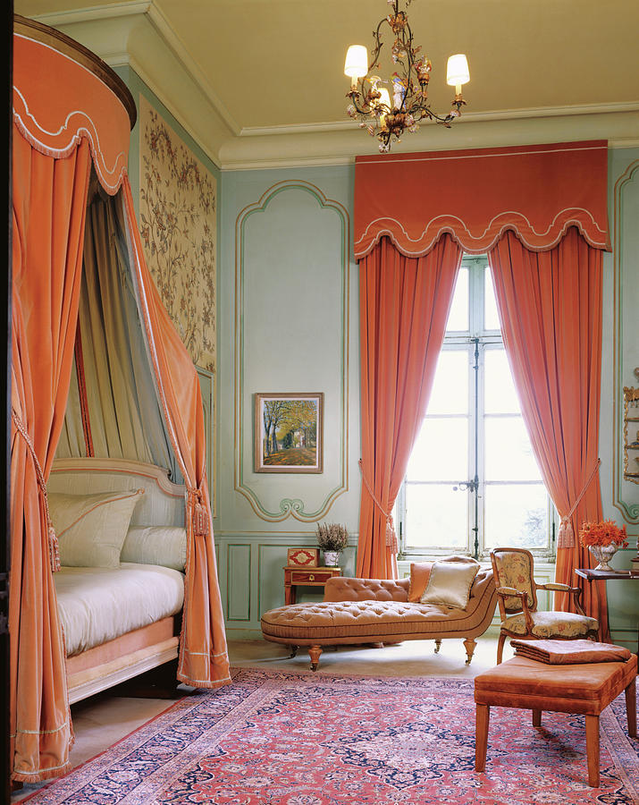Coral Accented Bedroom In A 15th Century Chateau Photograph by Marina Faust