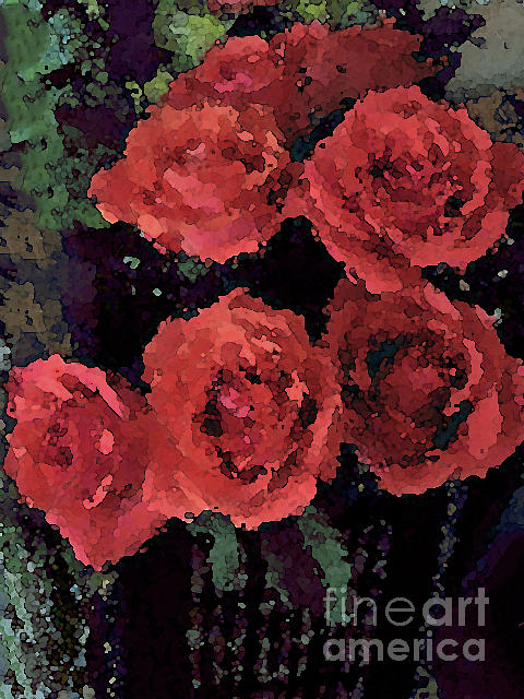 Coral Colored Roses with watercolor effect Photograph by Corinne Carroll