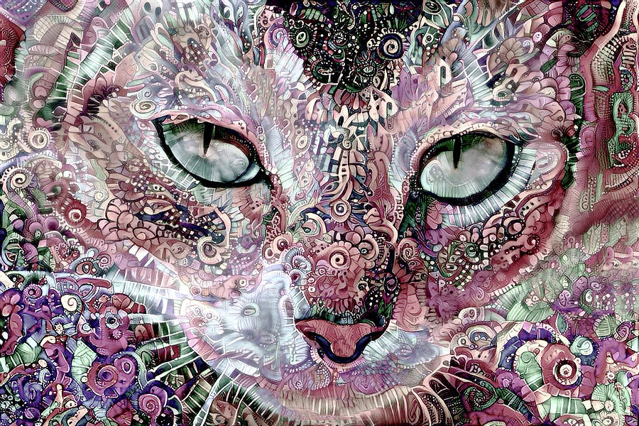 Coral the Abstract Cat Digital Art by Peggy Collins