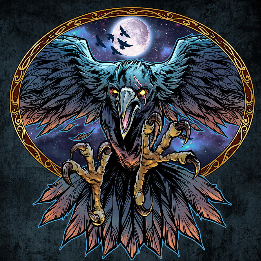 Crow Digital Art - Corax Russ Logo Design by Flyland Designs