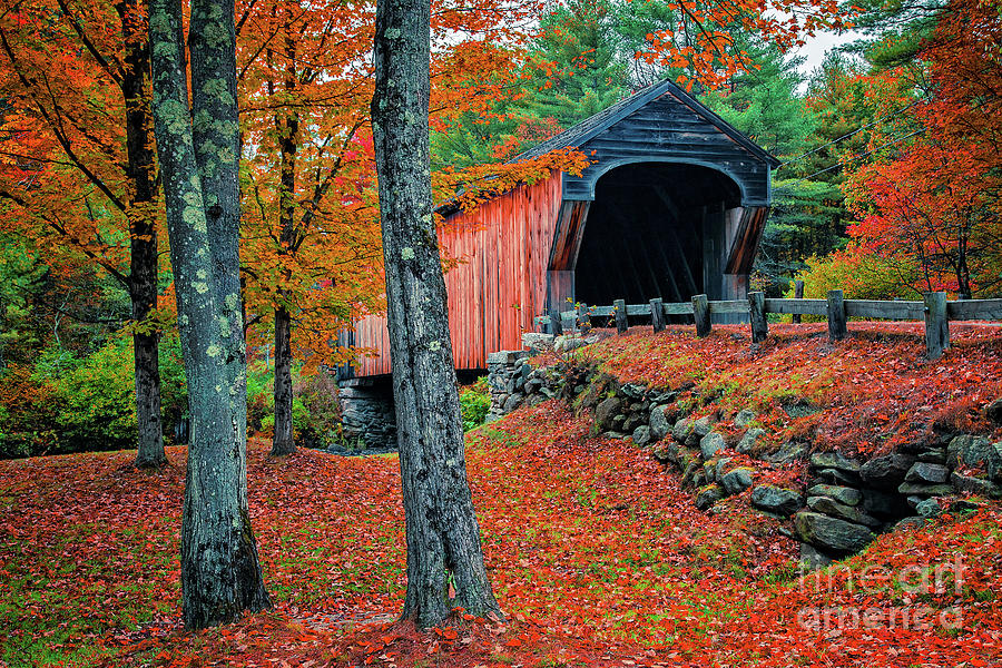 Corbin Covered Bridge Newport New Hampshire Fall 3 Photograph by Edward Fielding