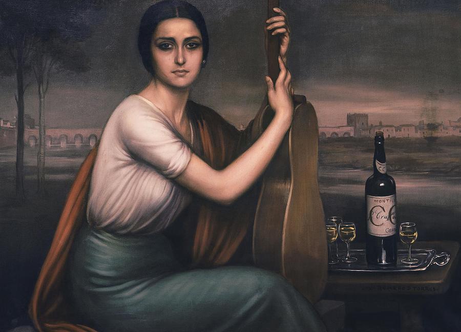 Bottle Painting - cordobesa. by Julio Romero de Torres -1874-1930-