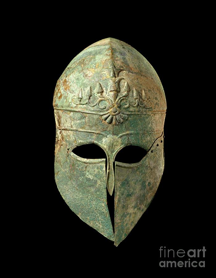 Greek Photograph - Corinthian Helmet, Bronze by Greek