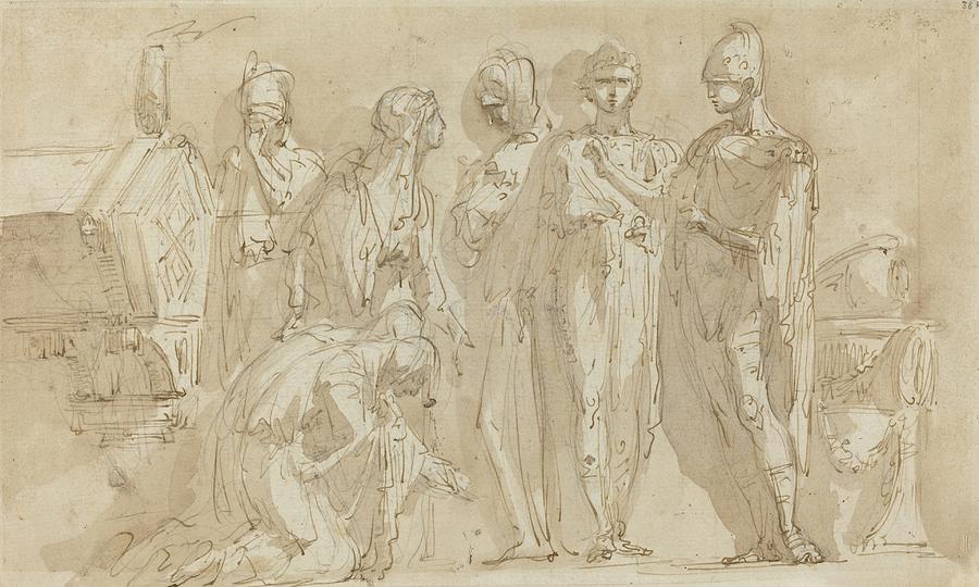 Sketch Drawing - Coriolanus Before The Women Of Rome by Giuseppe Bernardino Bison