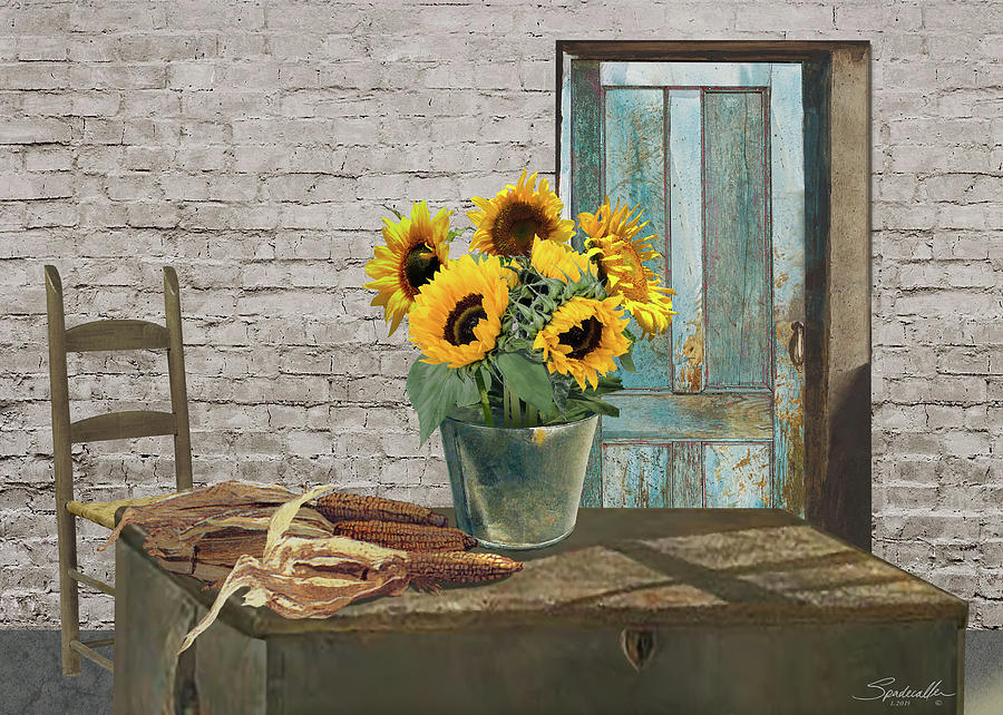 Corn Cobs and Sunflowers Digital Art by M Spadecaller